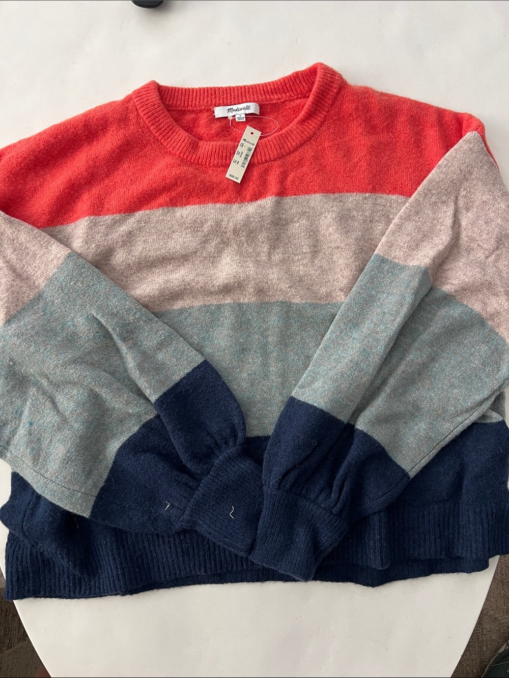 NWT Madewell Striped Colorblock Gladwell Balloon Sleeve Soft Oversized Sweater L